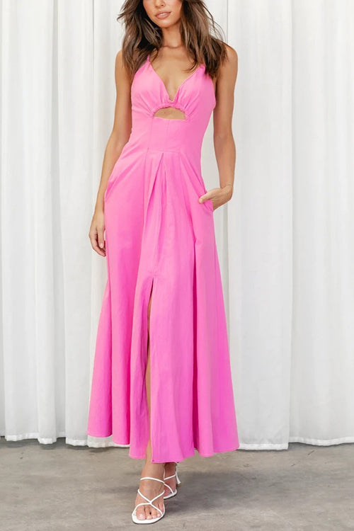 Cut Out Backless V Neck Maxi Dress