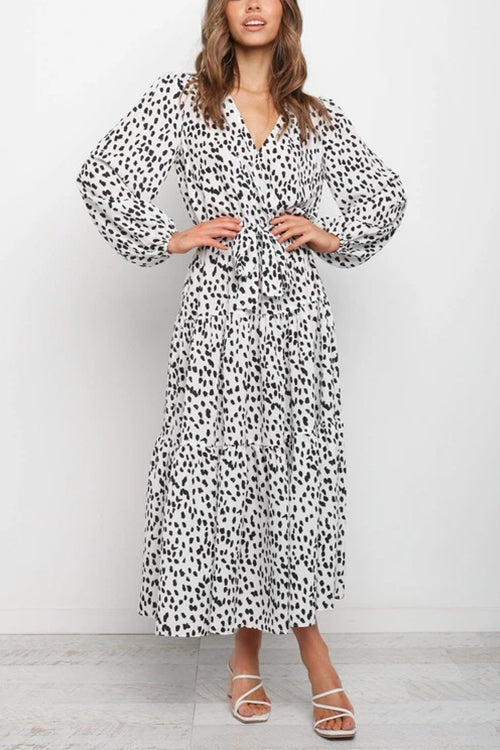 Print Belted Long Sleeve Maxi Dress