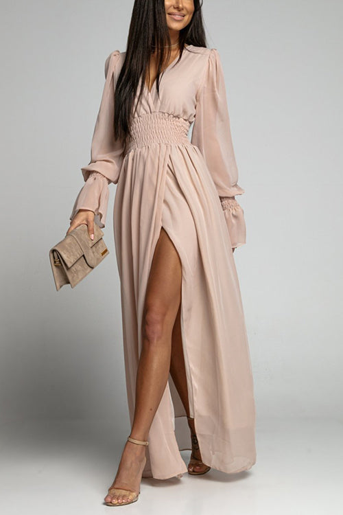 Empire Waist V Neck Slit Maxi Dress