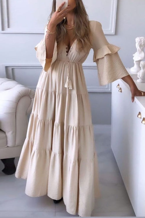 Ruffles Flares Sleeve Maxi Dress