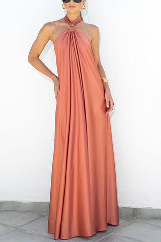 Ring Halter Neck Backless Maxi Dress