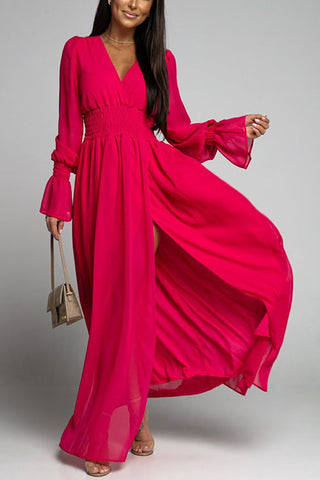 Empire Waist V Neck Slit Maxi Dress