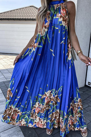 Life In Floral Pleated Halter Neck Maxi Dress