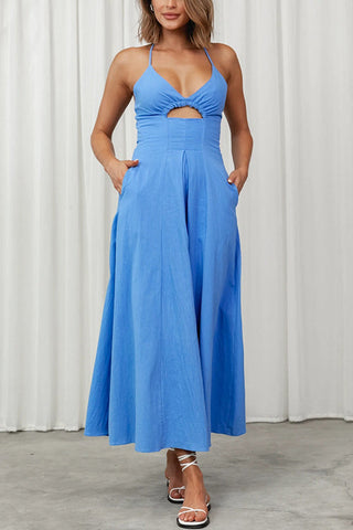 Cut Out Backless V Neck Maxi Dress