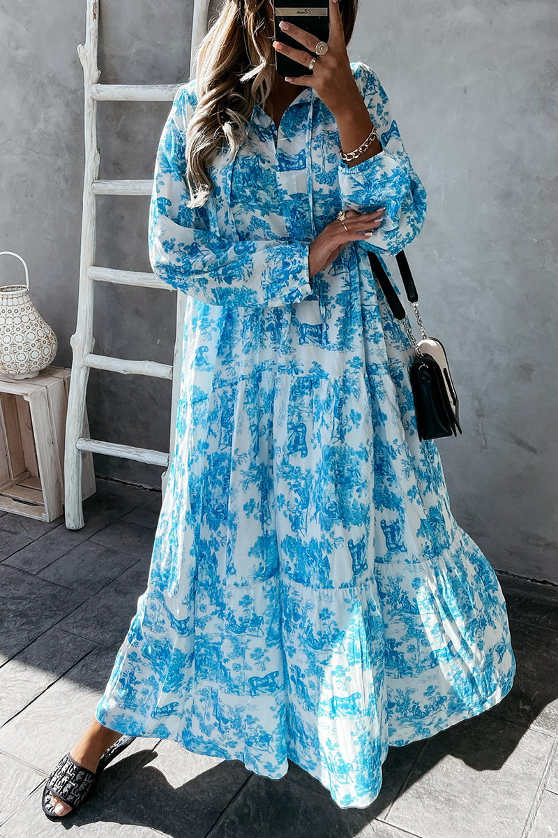 Floral V Neck Long Sleeve Maxi Dress