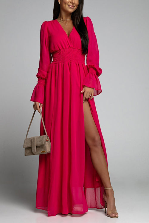 Empire Waist V Neck Slit Maxi Dress