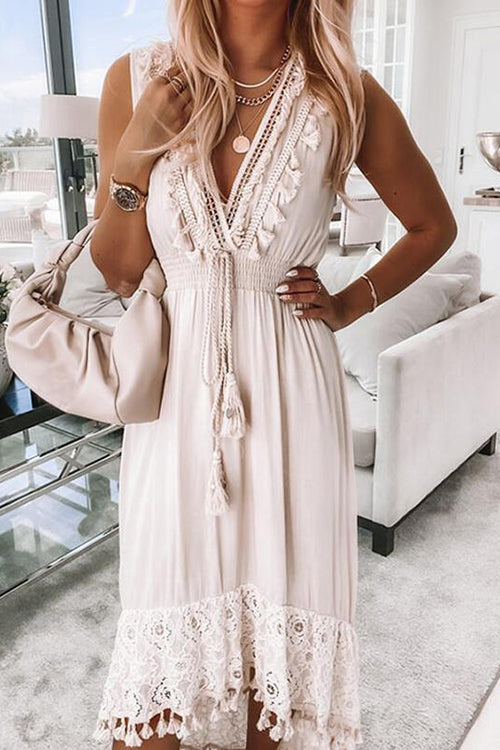 Tassels V Neck Sleeveless Swallow Dress