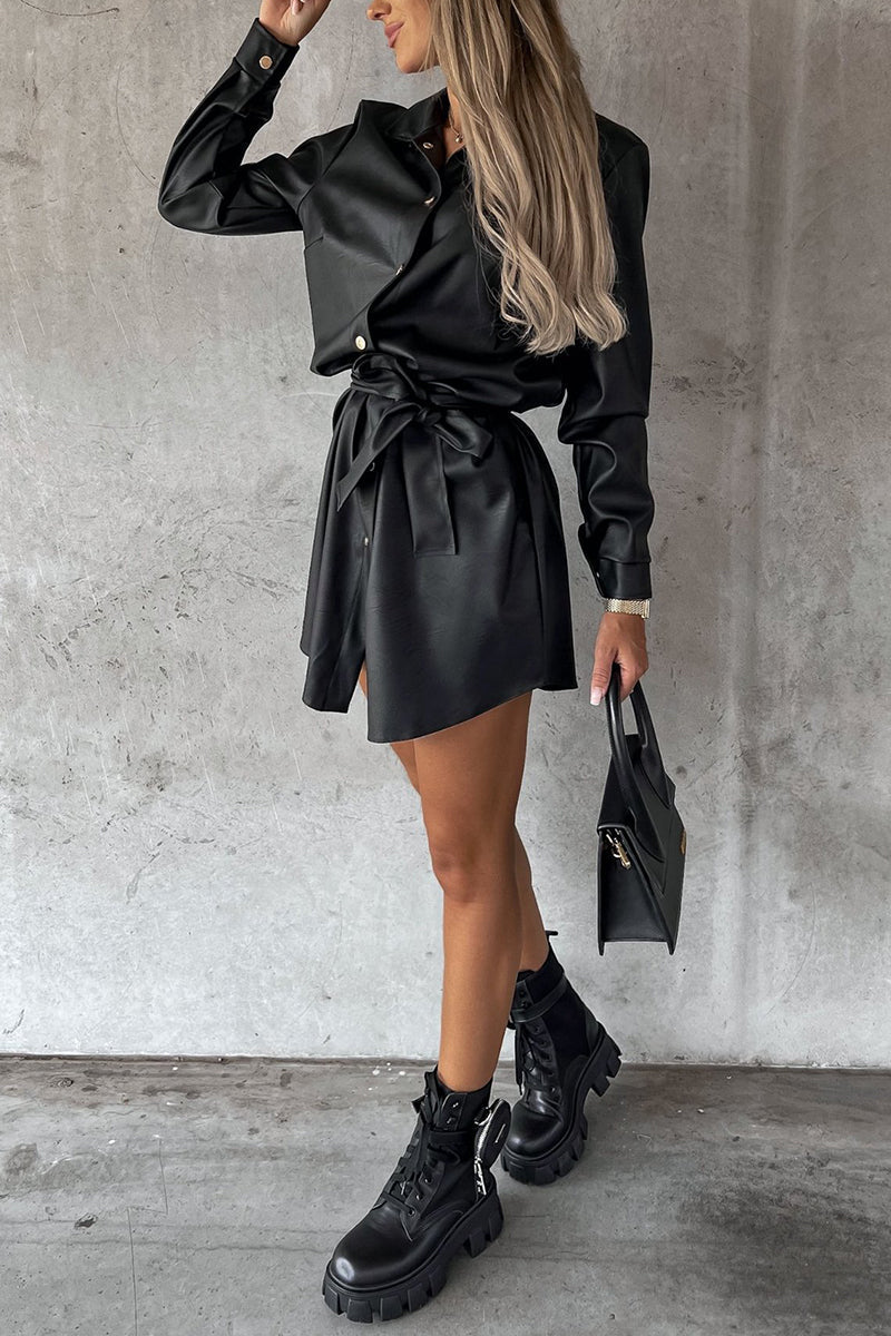 Timeless Button Down Faux Leather Shacket Dress