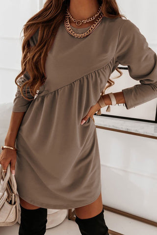 O Neck Long Sleeve Babydoll Tunic Dress