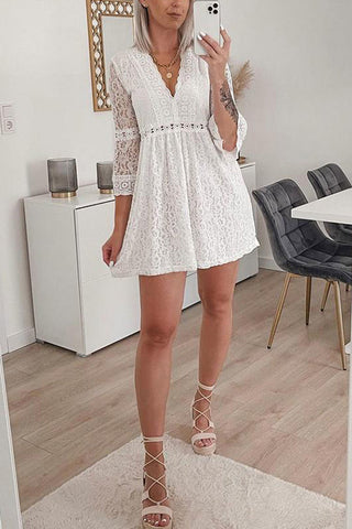 See Though Flares Sleeve V Neck Mini Dress