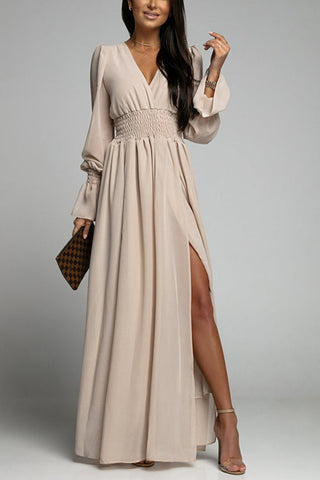 Empire Waist V Neck Slit Maxi Dress