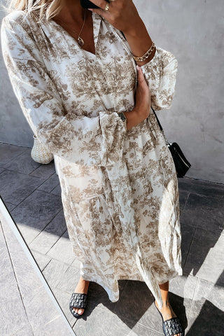 Floral V Neck Long Sleeve Maxi Dress