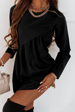 O Neck Long Sleeve Babydoll Tunic Dress