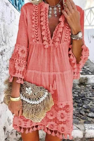 Boho Tassels V Neck Seven Sleeve Dress