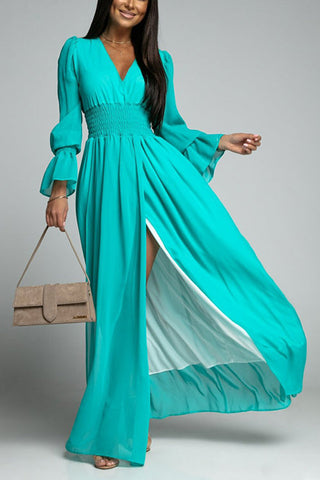 Empire Waist V Neck Slit Maxi Dress