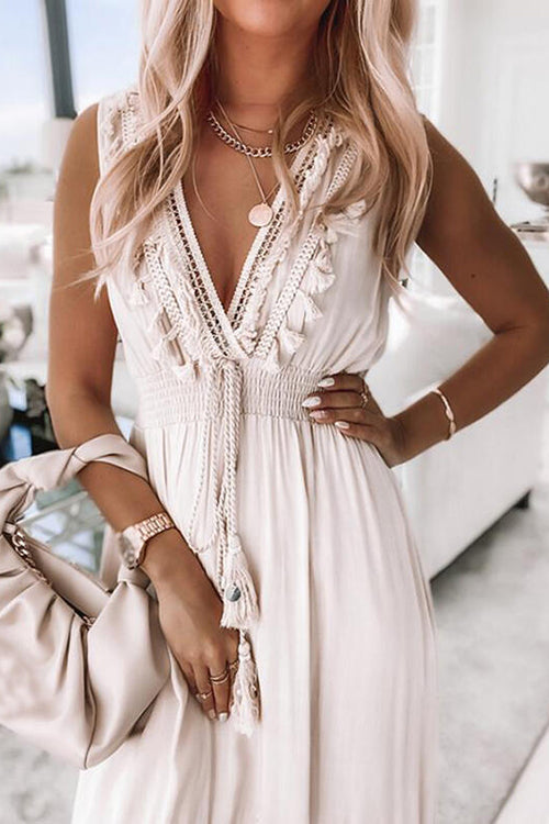 Tassels V Neck Sleeveless Swallow Dress