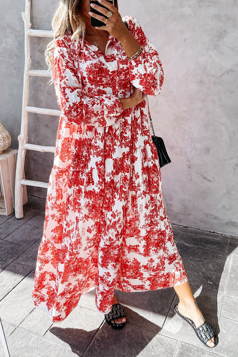 Floral V Neck Long Sleeve Maxi Dress