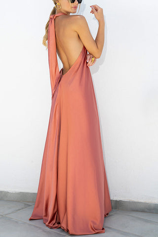 Ring Halter Neck Backless Maxi Dress