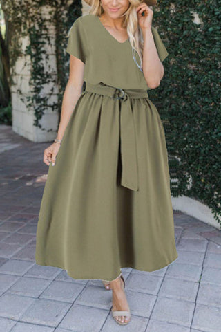 V Neck Belted Maxi Dress