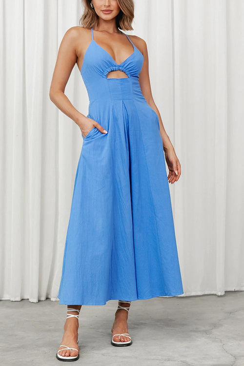 Cut Out Backless V Neck Maxi Dress