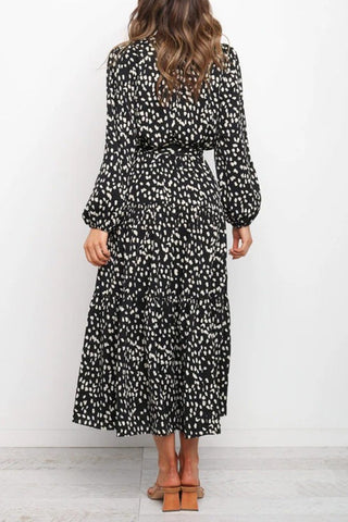 Print Belted Long Sleeve Maxi Dress