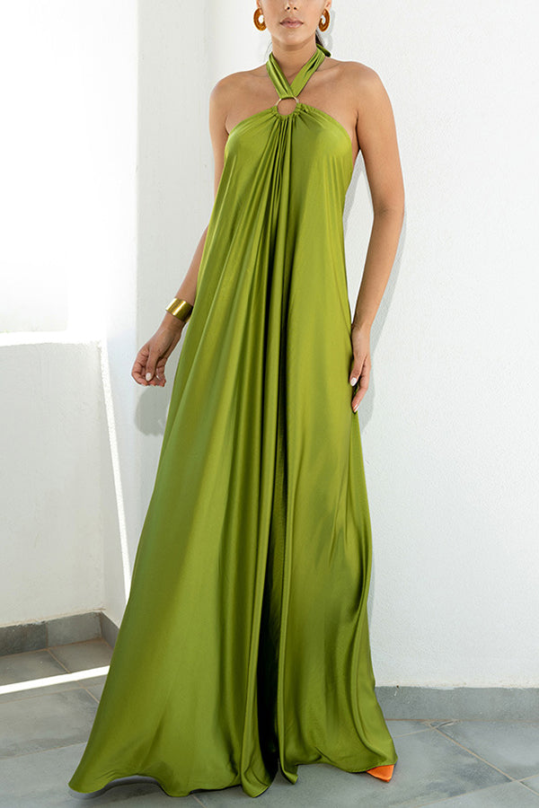 Ring Halter Neck Backless Maxi Dress