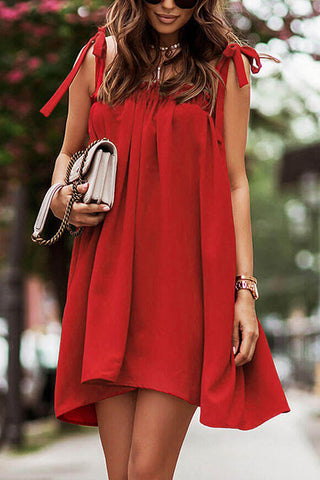 Solid Tie Shoulder Mini Dress