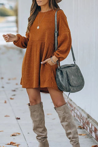 Pockets Long Sleeve Mini Dress