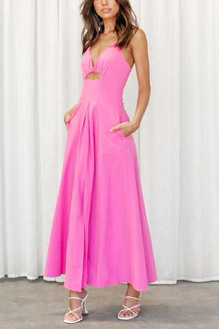 Cut Out Backless V Neck Maxi Dress