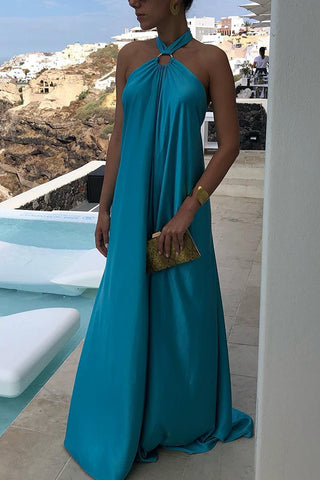 Ring Halter Neck Backless Maxi Dress