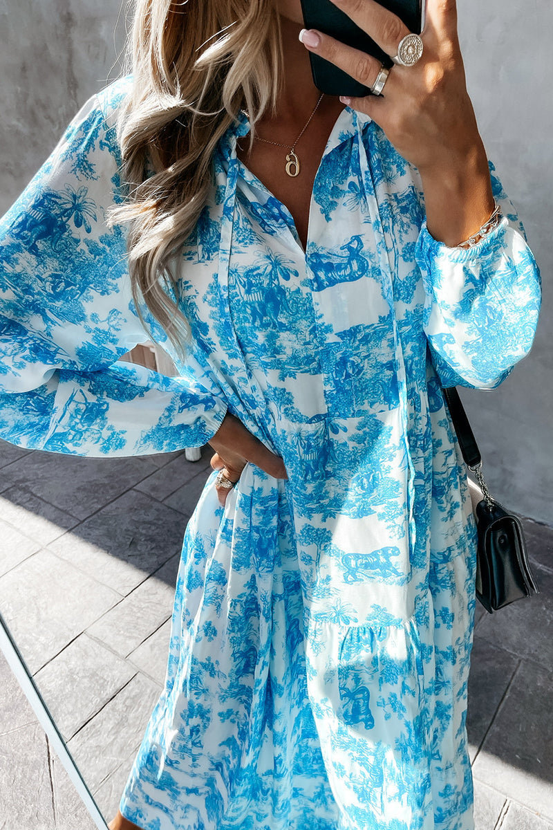 Floral V Neck Long Sleeve Maxi Dress