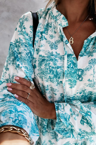 Floral V Neck Long Sleeve Maxi Dress