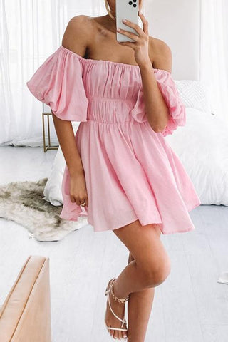 Off Shoulder Puff Sleeve Mini Dress