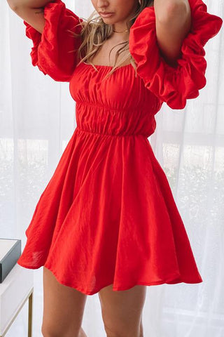 Off Shoulder Puff Sleeve Mini Dress