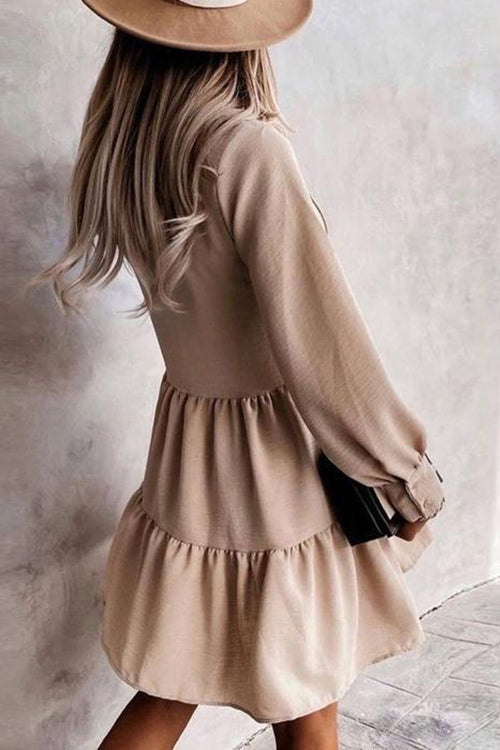 Button Layered Long Sleeve Mini Dress