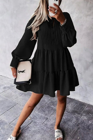 Button Layered Long Sleeve Mini Dress