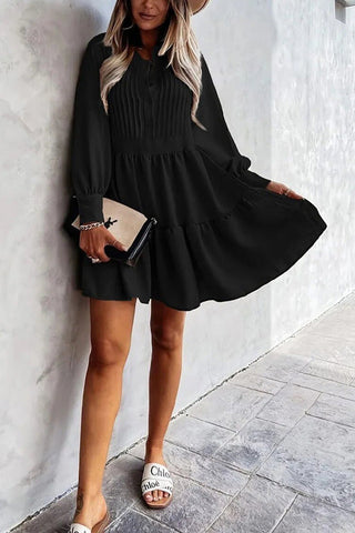 Button Layered Long Sleeve Mini Dress