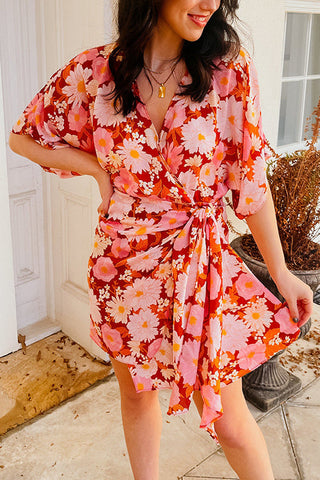 Floral Side Tie Wrap Dress