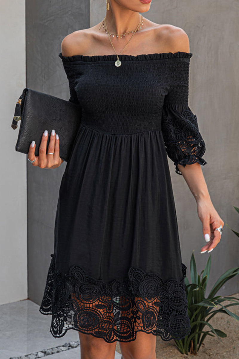 Off The Shoulder Lace Design Midi Dress