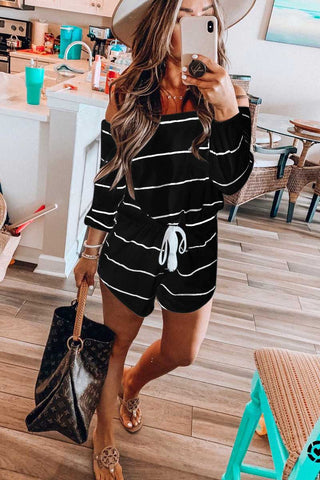 Off The Shoulder Striped Loose One-piece Romper