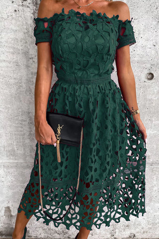 Off Shoulder Crochet Lace Midi Dress