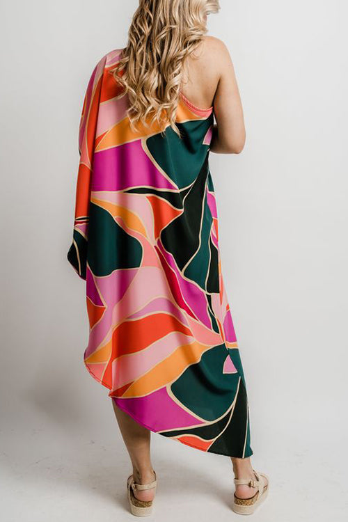 Multi Print Asymmetrical One Shoulder Dress