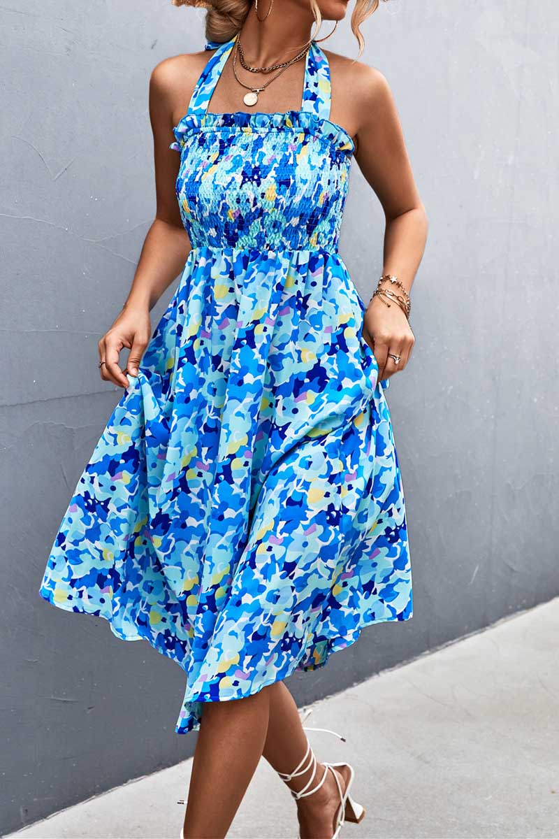 Women's Print Casual Sleeveless Bohemia Beach Halter Dress