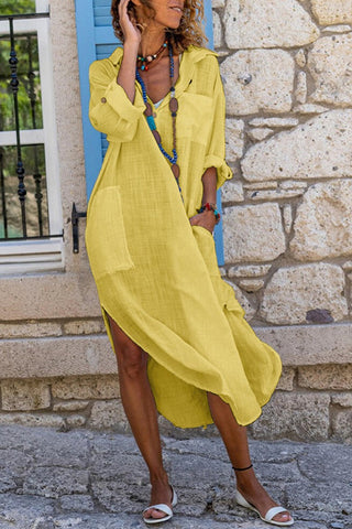 V Neck Pockets Slit Caftan Dress