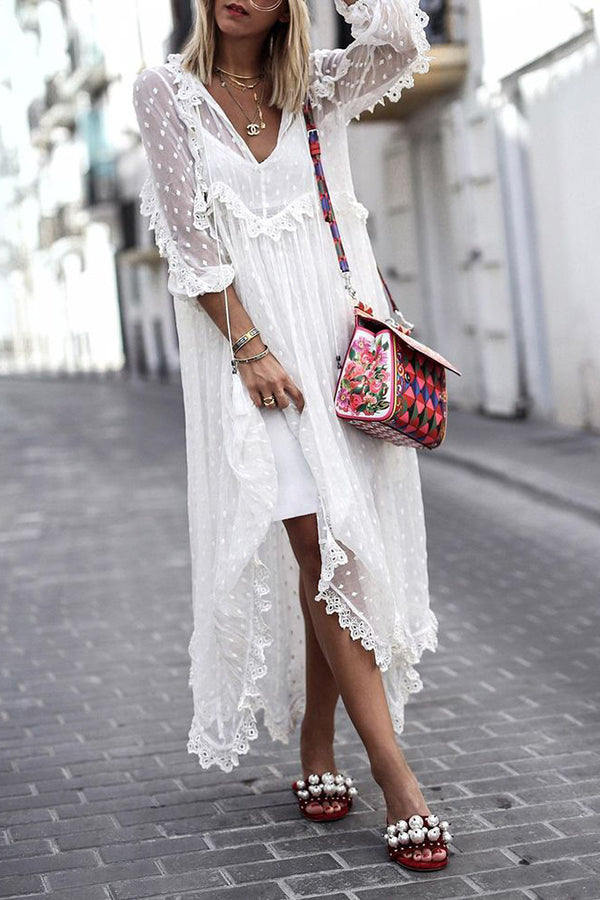 Dot Lace Sheer Maxi Cover Dress