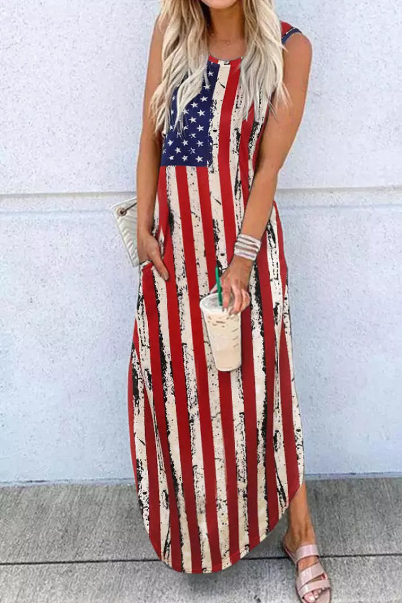 American Flag Sleeveless Maxi Dress