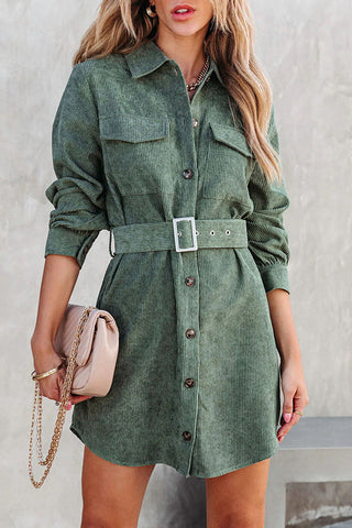 Corduroy Belted Button Down Shirt Dress