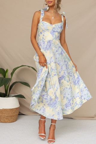 Floral Printed Strap Bandeau Midi Dress