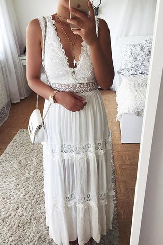 Lace V Neck Sleeveless Maxi Dress