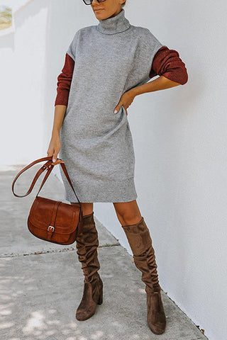 Color Block Turtleneck Sweater Dress